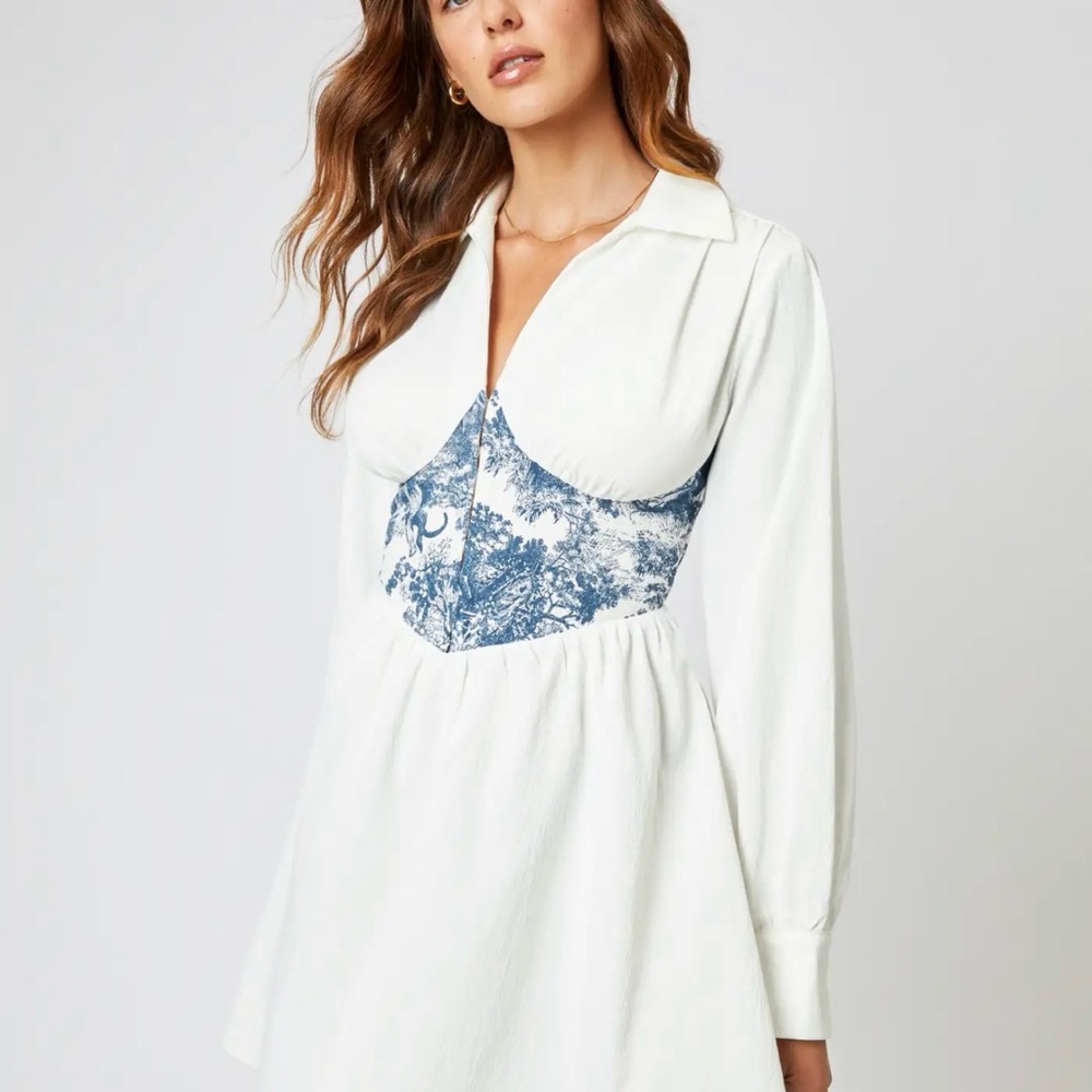 Cider White Dress with Blue Accents
